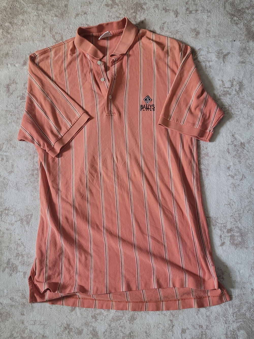 Bally's Men’s Coral Stripe Vintage  Polo Shirt